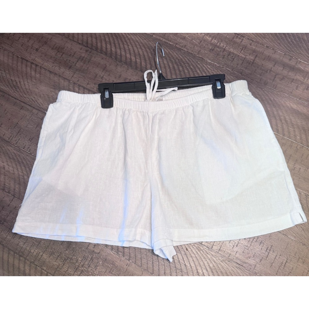 A New Day Womens XL White Linen Blend Drawstring Shorts with Pockets Cream NWOT